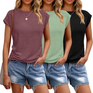 Zeagoo Womens 3 Pack Crewneck Cap Slive Tops Casual Basic T-Shirts Tee Summ