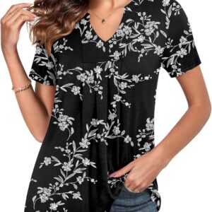 Womens Short Sleeve Tunic Tops 2024 Summer Dressy Casual Henley Notch V Neck Shirts