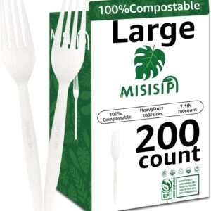 Mississippi [7.1In 200Pcs] 100% compostable forks biodegradable heavy oven without plastic ecological sheaths of heavy fork table for the living room, the party, the barbecue, the cafeteria, the wedding, the picnic