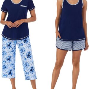 Carole Hochman Women 4 Pieces 100% cotton pajamas - V -T -shirt, tank, capri pants and shorts with cord and pockets