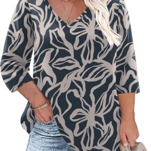 TFSDOD Womens Plus Size Tops V Neck T Shirts 3/4 Sleeve Blouse Summer Casual Tees XL-5X