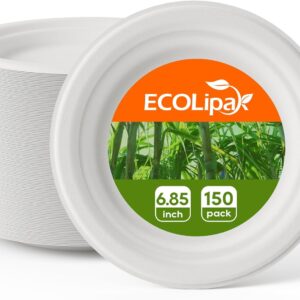 Ecolipak 6.85 inch compostable dessert paper plates, 150 Biodegradable Pack Pack Heavy Duty Duty Eco-Friendly Bagasse Halloween Plates for the Festival