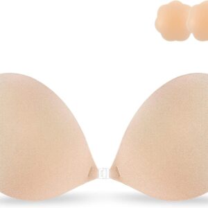 Niidor Adhesive Bra Strapless Sticky Invisible Push up Silicone Bra for Backless Dress with Nipple Covers