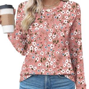 Kistore Womens Long Sleeve Tops Crew Neck Pleated Casual Dressy Blouses T Shirts Fall Clothes 2024