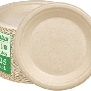 VPLUS 125 -inch VPLUS Pack Plates 100% compostable plates Disposable paper Plates in heavy Bagasse Natural Biodegradable Plates of Ecological Sugar Cane (Nature)