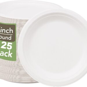 100% hot 7-inch compostable paper plates, 125 heavy paper packs in bulk paper, biodegradable bagasse, ecological disposable dessert plates for BBQ, picnic, party (BPI certified, microwave))))