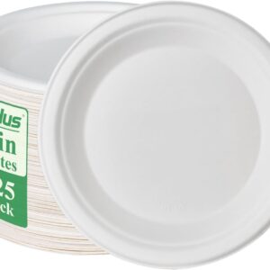 VPLUS 125 -inch VPLUS pack plates 100% compostable plates disposable paper Plates in heavy service Natural Bagasse Biodegradable Ecological Sugar Cane （White）