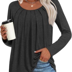 Anymeet Long Sleeve Tunic Top for Women 2025 Spring Casual Pleated Shirts Hide Belly Blouse for Leggings M-3XL