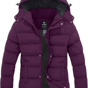 Wantdo Woman with hot hooded hood with quilted heated hoodie matte puffy jacket with removable hood