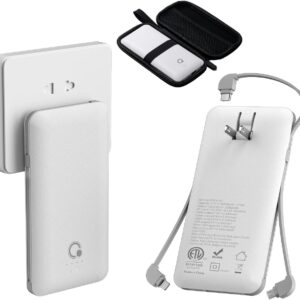 Q 10000MAH power supply, thin portable charger, 4 external outlet battery outlets with AC wall -built -in wall -up MIC USB C 3 cables compatible with the iPhone Samsung Android Phone Tablet and PLUS