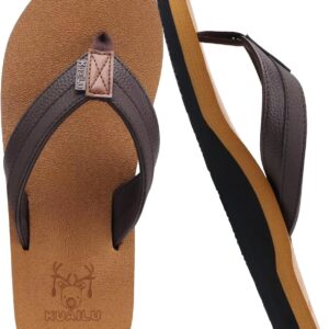 Kuailu Men's Yoga Mat Tong Leather in Leather Sandals in String with Arc Support