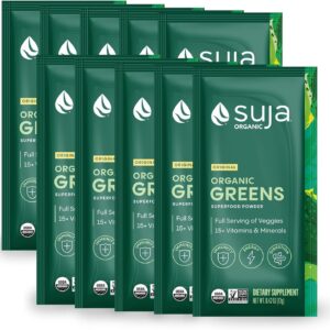 Suja Organic Greens Powder Probiotic Mixture, Spirulina, Daily Superfood Drink or Smoothie Mixture for immune support, digestion and energy, vegan, gluten -free, non -GMO, 10 portions