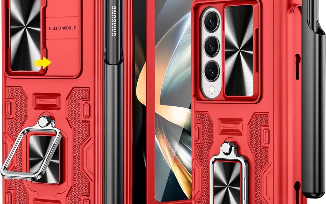 Vego for galaxy z fold 4 case with a-shave s, [Hinge Protection][360°Ring Magnetic Kickstand][Slide Camera Cover][Front Screen Protector]    Protective armor box for Samsung Z Fold 4 – Vibrating Red