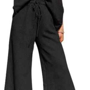 SHEWIN Women's 2 Piece Outfits Sweatsuit Casual Short Sleeve Pullover Tops and Drawstring Wide Leg Pants Lounge Sets