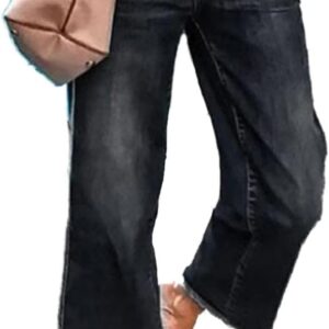 Flamingals Straight Wide Leg Jeans for Women Mid Waisted Casual Raw Hem Denim Capris Pants with Pockets