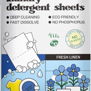 Soullink detergent leaves up to 80 loads, ecological detergent strips for travel and the house - no plastic soap leaves, plants, hypoallergenic. Sure for sensitive skin (fresh linen)