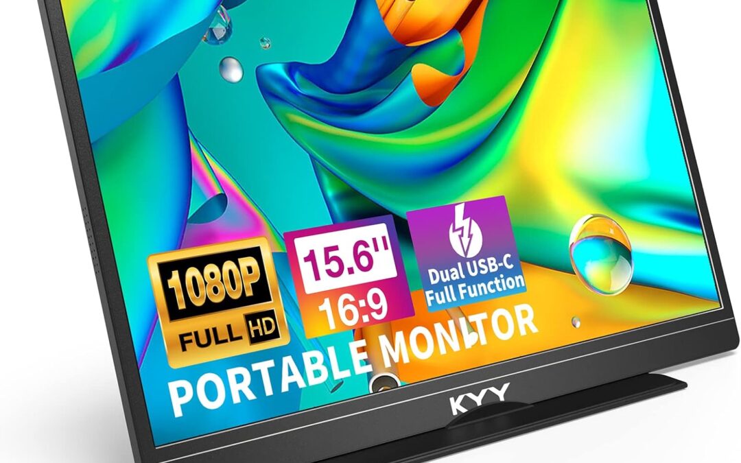 KYY Portable Monitor Latest 15.6” FHD 1080P USB-C HDMI Laptop Monitor w/Smart Cover Bag & Dual Speakers, External HDR Computer Screen, Travel Gaming Monitor for PC MAC Phone Xbox PS4/5 Switch