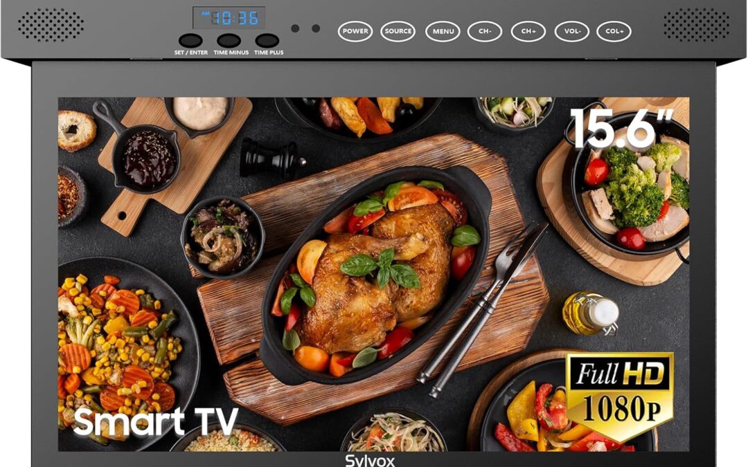 Sylvox Kitchen TV, 15.6 inches under the wardrobe TV, Kitchen TV, Smart TV integrated into the App Store, supports WiFi Bluetooth, 1080p Small TV for motorhomes, bedroom, boat