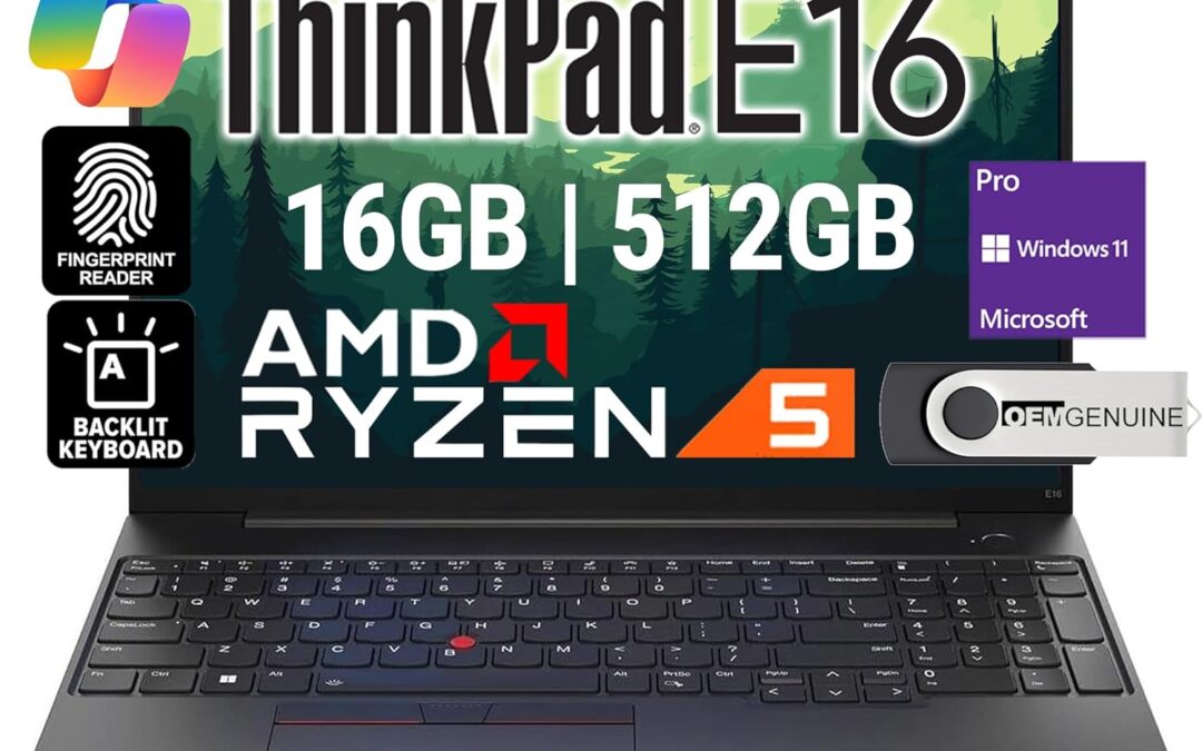 OEMGENUINE LENOVO THINKPAD E16, WUXGA 16 “IPS, AMD RYZEN 5 7430U, 16 GB RAM, 512 GB NVME, FP, UK English Backlit Clavier, WiFi 6 + BT, RJ-45, FHD Webcam, W11P, Commercial computer