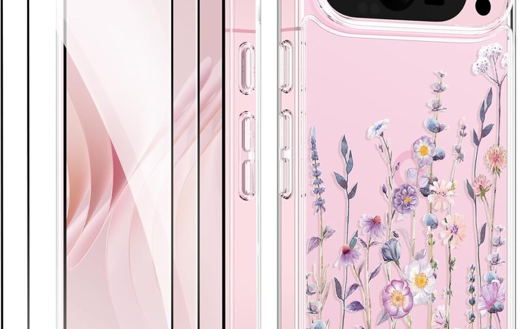 Gviewin for Google Pixel 9 Case / Pixel 9 Pro Case, [2X Screen Protector] [Military Grade Protection]    Cover of the protective phone box at the floral shock absorber with transparent floral for pixel 9 (floratopia / colorful)