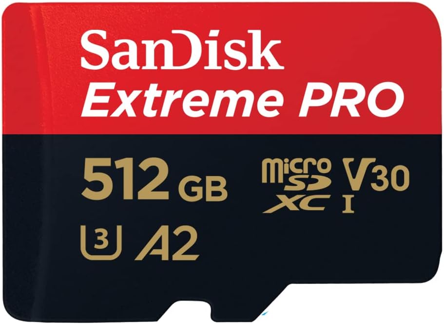 Sandisk Extreme Pro MicroSDXC UHS-I MAGE 512 GB + Adapter and RescuePro Deluxe (for smartphones, action cameras or drones, A2, Class 10, V30, U3, 200 MB / S Transfer)