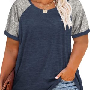 Rosriss Plus size tops Summer Raglan Color Bloc T-shirt T-shirt with short sleeves