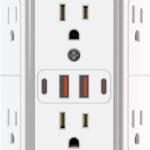 Output extension overvoltage protection - output spitters 6 with 4 USB ports (2 USB C), Multiple Multiple Exhibitor Mandler, Multi -Bouchon Wall adapter with 3 -sides for home trip to home kitchen travel at home