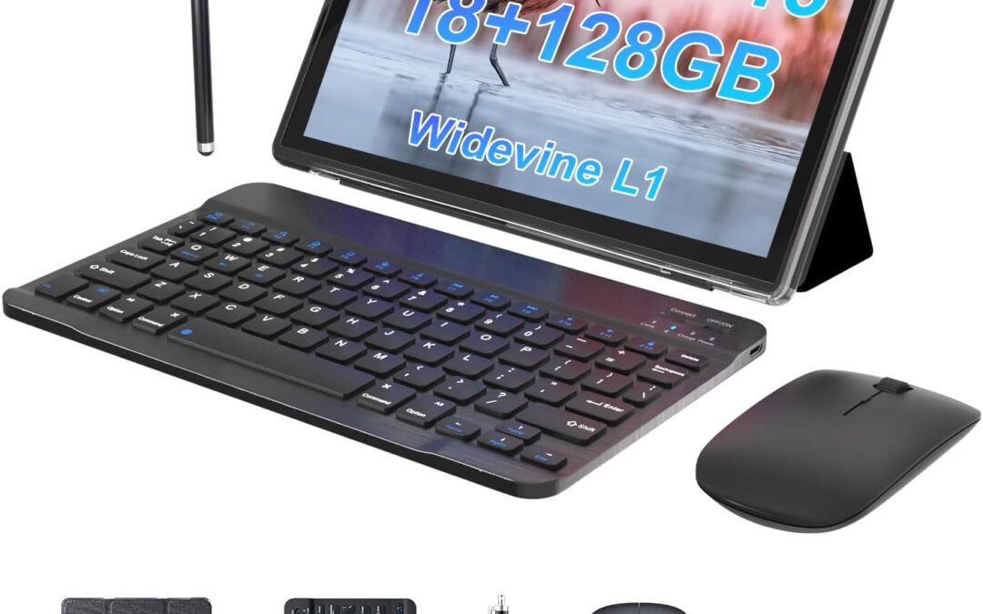 Android 15 Tablet 10 inch 2 in 1 tablets with keyboard mouse stylus 18 GB RAM 128 GB ROM 2TB extension, 1280×800 10.1 “IPS HD SCCREEN 6000MAH BATTERY Bluetooth Double camera GMS 5G-WIFI WIFI6