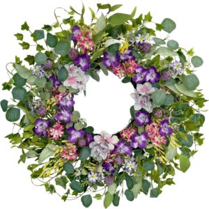 Fluole Spring Courings for the front door, purple summer crown of 24 inches purple artificial wild flowers for the Wedding Wedding Window Decor inside decor decor