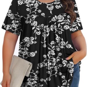 Womens Plus Size Tops Tunic Short Sleeve Crew Neck Shirts Casual Soft Blouse 1X-5X