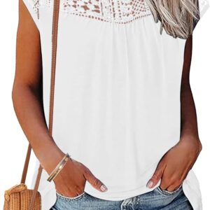 AUSELILY Women's Summer Tops Casual Short Cap Sleeve Crewneck Lace Trim Ladies T Shirts 2025 Trendy