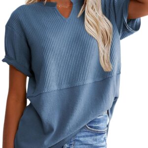 Shewin Womens Casual V neck neck in short -sleeved knitting