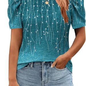 Zeagoo Blouse for Women Dressy Casual Puff Short Sleeve Boho Tops Fashion Floral Crew Neck Tunic Shirts Summer Clothes