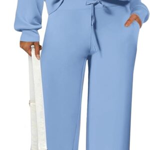 Prettygarden Woman's 2 pieces held with casual backdrops half zip sweatshirts and wide legs pants.