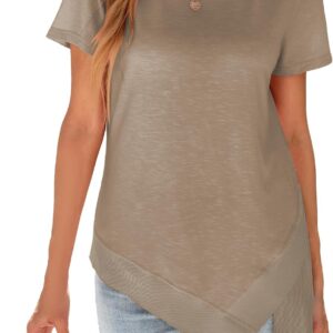 Famulily casual womens summer round with short sleeve layer stages asymmetrical patchwork hem t-shirts