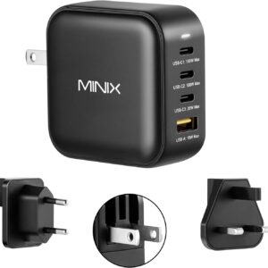 Minix Neo P3 100W Turbo 4-Sports Gan Charge, 3 x Fast load adapter of the USB-C port (max 100w / 20w), 1 USB-A (Max 18W). Compatible with MacBook Pro Air, iPad Pro, iPhone 14, Galaxy S9 and more.