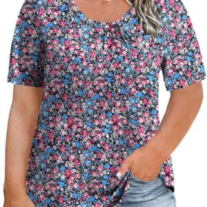 Rosriss Womens-Plus sur-Size-Tops Casual with short sleeves scoop NECK SUMMER TUNICS