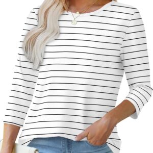 OFEEFAN Blouses for Women Dressy Casual Loose Fit Casual Summer Tunic Tops Floral Crew Neck Spring Tops Black Stripe L