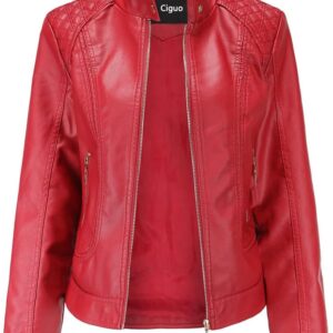 Fashionable jacket of women in motorcycle leather leather