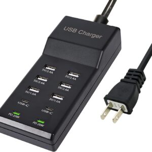 USB Charge, USB 100W load station with 10 ports (6 USB-A port and USB-C port and 2 PD20W) Compatible with iPhone 15/14/13 / 13Pro Max 12/12 Mini / 12Pro / 12 Pro Max / 11, Black tablets