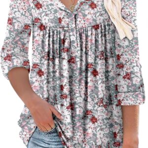 ROSELINLIN Womens Long Sleeve Tunic Tops Floral Fall Blouse Shirts