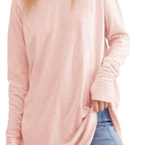 Fisoew Women's Casual Long Sleeve Tops Crew Neck Round Hem Loose T-Shirts Tunic Tops with Thumb Holes