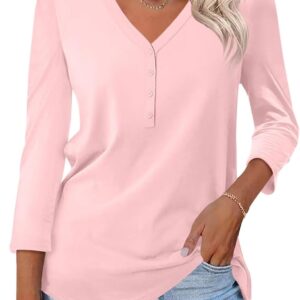 Minetom Women's V Neck 3/4 Sleeve Tops Casual Shirts Basic Summer Tees