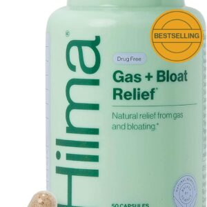 Hilma Gas Natural and relief of bloating for women, doctor formulated with organic ingredients, lemon maker, fennel and peppermint leaves, 50 vegan capsules