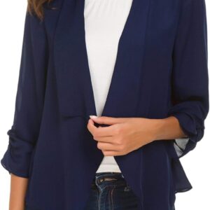 Urban Coco's Women's Rucched Sleeve Lightweight Thin Murffon Blazer