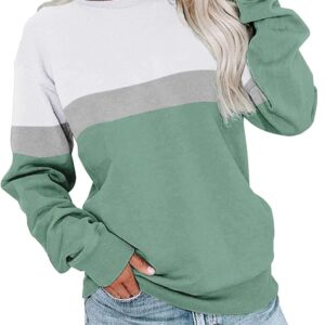 PGANDS Womens Crew Neck Solid/Color Block Sweatshirts Long Sleeve Casual Lightweight Pullover Tops