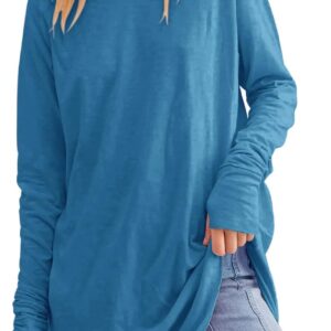 Fisoew Women's Casual Long Sleeve Tops Crew Neck Round Hem Loose T-Shirts Tunic Tops with Thumb Holes