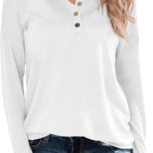 Henley long -sleeved shirts for women, light long sleeves for women Fit Fit Basic Pullover with button