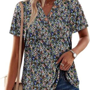 BETTE BOUTIK Womens Summer Shirts Short Sleeve V Neck Tunic Tops Casual Fashion Blouses