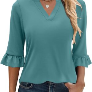 ANRABESS Womens 3/4 Sleeve Tops Dressy Casual Loose Fit V Neck Shirts Business Work Tunic Blouses